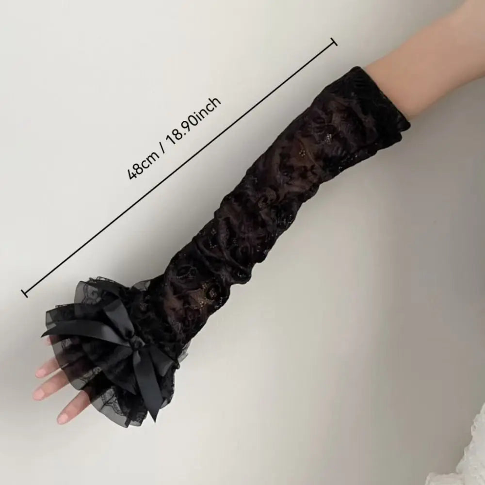 Graceful Lace Bowknot Womens Sleeve Sun Protection Hollow Out Lace Fingerless Gloves Y2K Bridal Wrist Gloves
