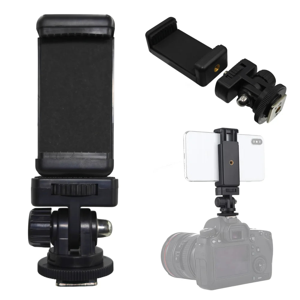 Hot Shoe Phone Mount Adapter for DSLR Camera Mobile Clip Holder Monitor Flexible Tripod Frame