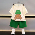 2PCS Summer Toddler Baby Boys Clothing Suits Short Sleeve Bear Backpack Printed T-Shirt Top+Shorts Outfits Children Casual Sets
