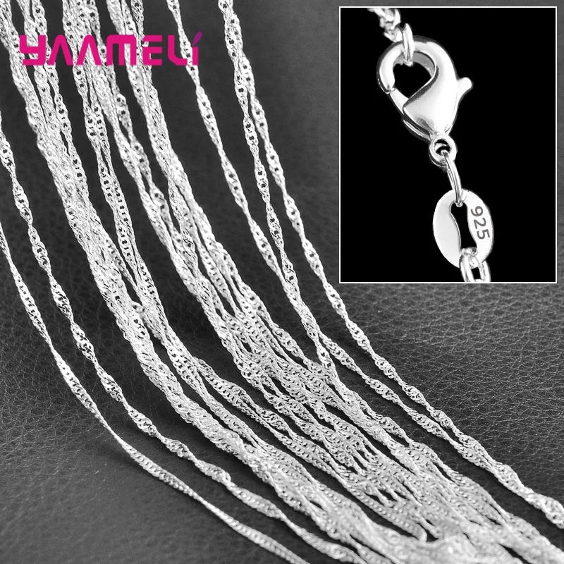 5PCS Solid 925 Sterling Silver Stamp Jewelry Chains Necklace with Lobster Clasps fit Men Women Pendant 18 Designs 16-30 Inch