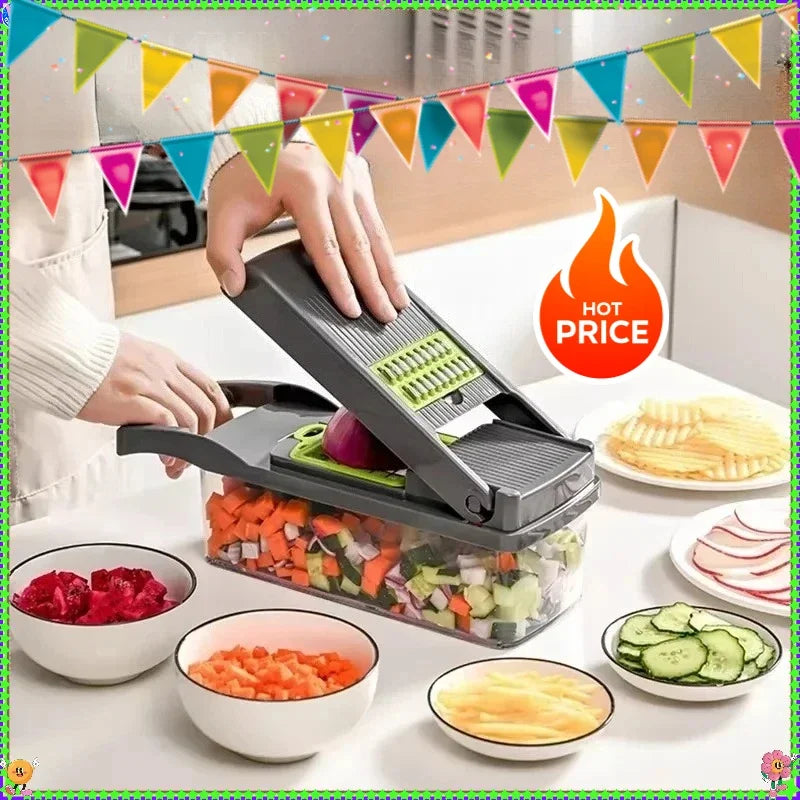 Multifunctional Vegetable Chopper Handle Food Grate Food Chopper Vegetable Slicer Dicer Cut 14/16 in 1 Kitchen Items