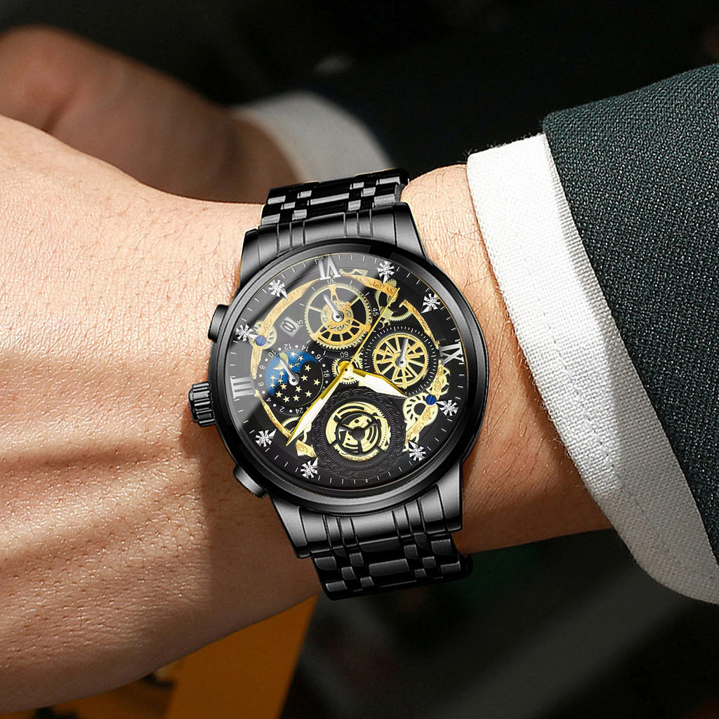 BINBOND Vintage Quartz Watches for Men Luxury Luminous Sturdy Stainless Steel Reloj Waterproof Auto Date Accurate Men's Watch