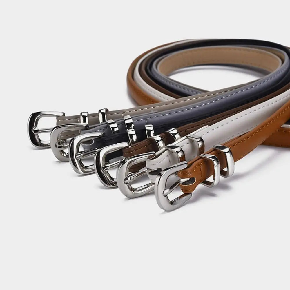 1PC Simple PU Leather Belt Luxury Design Belt Versatile Retro Silver Pin Buckle Waistband Casual Thin Belts