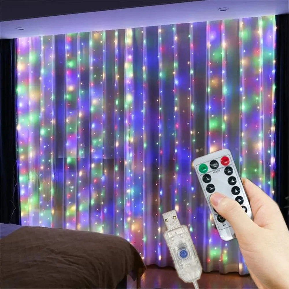 8 Modes LED Curtain Fairy Light USB Plug Wedding Garland Valentine's Day Ramadan EID Mubarak Decoration for Home Curtain Lights