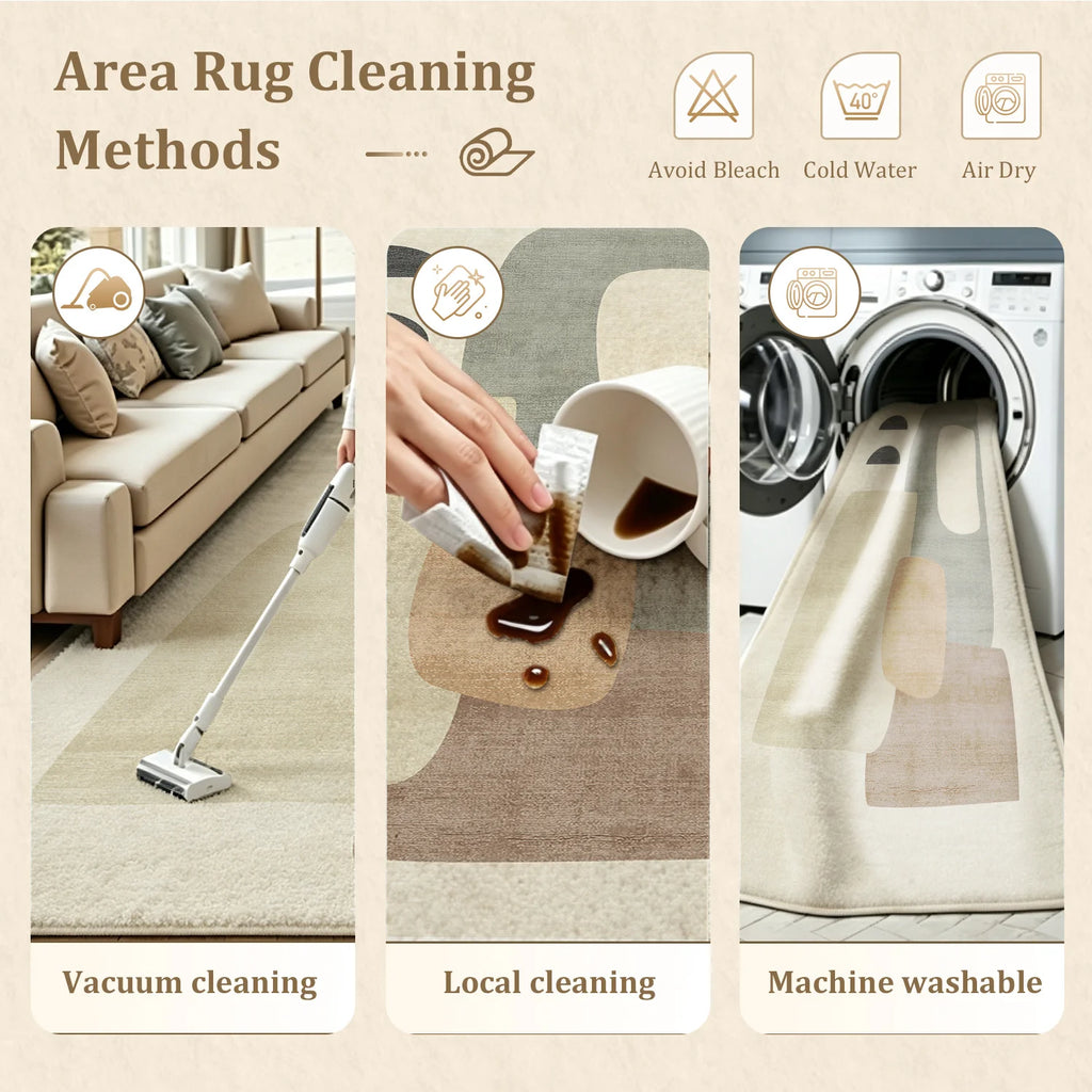 Large Abstract Geometric Area Rug, Soft Velvet Low Pile with Non-slip Dotted Backing, Machine Washable Neutral Modern Indoor Floor Carpet for Living Room Bedroom Decor