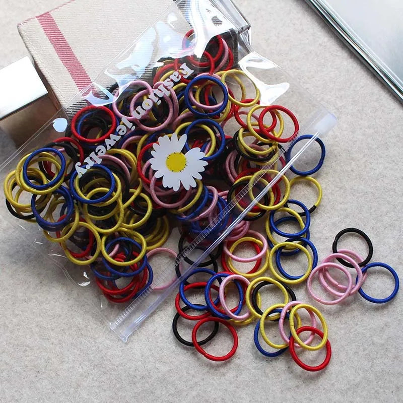 2 CM Cute Colorful Black Nylon Small Hair Ties Gum Child Ponytail Holde Accessories Rubber Bands Elastic Hair Bands For Kid Girl