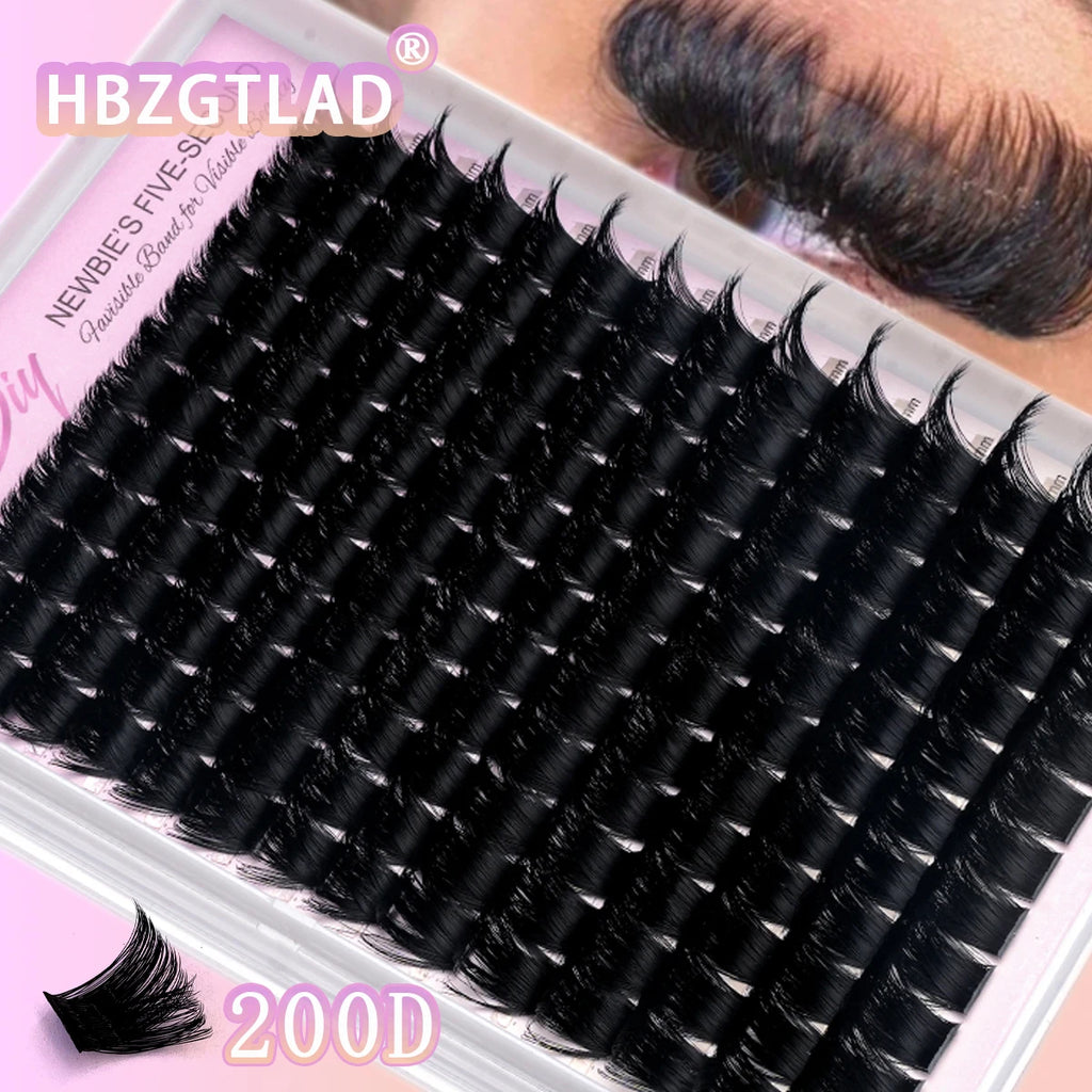 HBZGTLAD 14Rows Individual Lashes Natural Russia Volume Mink Eyelash  100-200D Cluster Eyelash Extension Makeup  eyelashes