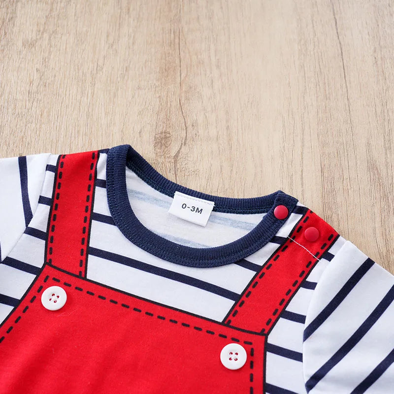 Newborn Clothes Cute Cartoon 3d Shark Print Strap Fake Two Comfortable Summer Boys And Girls 0-18 Short Sleeved Baby Jumpsuit