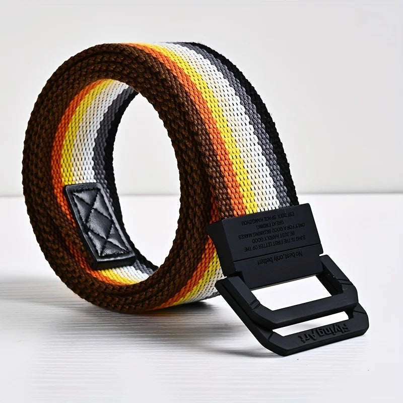 Seven Color Double Ring Buckle Rainbow Canvas Belt For Women Men, Casual Pants Belt