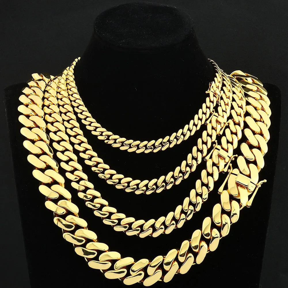 10-22mm 18k Gold Plated Miami Cuban Link Chain Solid For Men Wholesale Heavy Luxury Cuban Necklace Hip Hop Jewelry