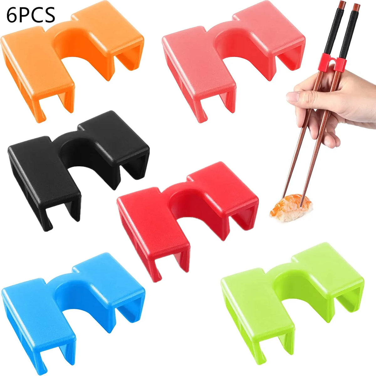 Pack of 6 Reusable Chopsticks Helpers Training Adults Kids Non-Slip Chopstick Hinges Connector Portable Practice Chopsticks Aids