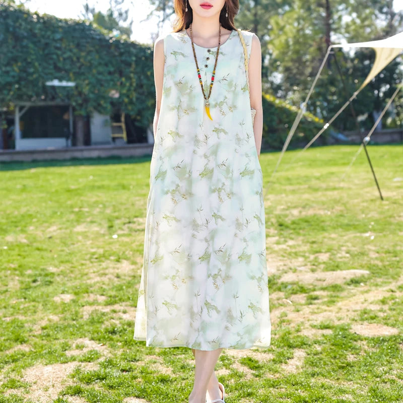 New Fashion Casual 2025 Summer Dress For Women Long Style Loose O-Neck Women Clothes Print Women Clothing Dresses