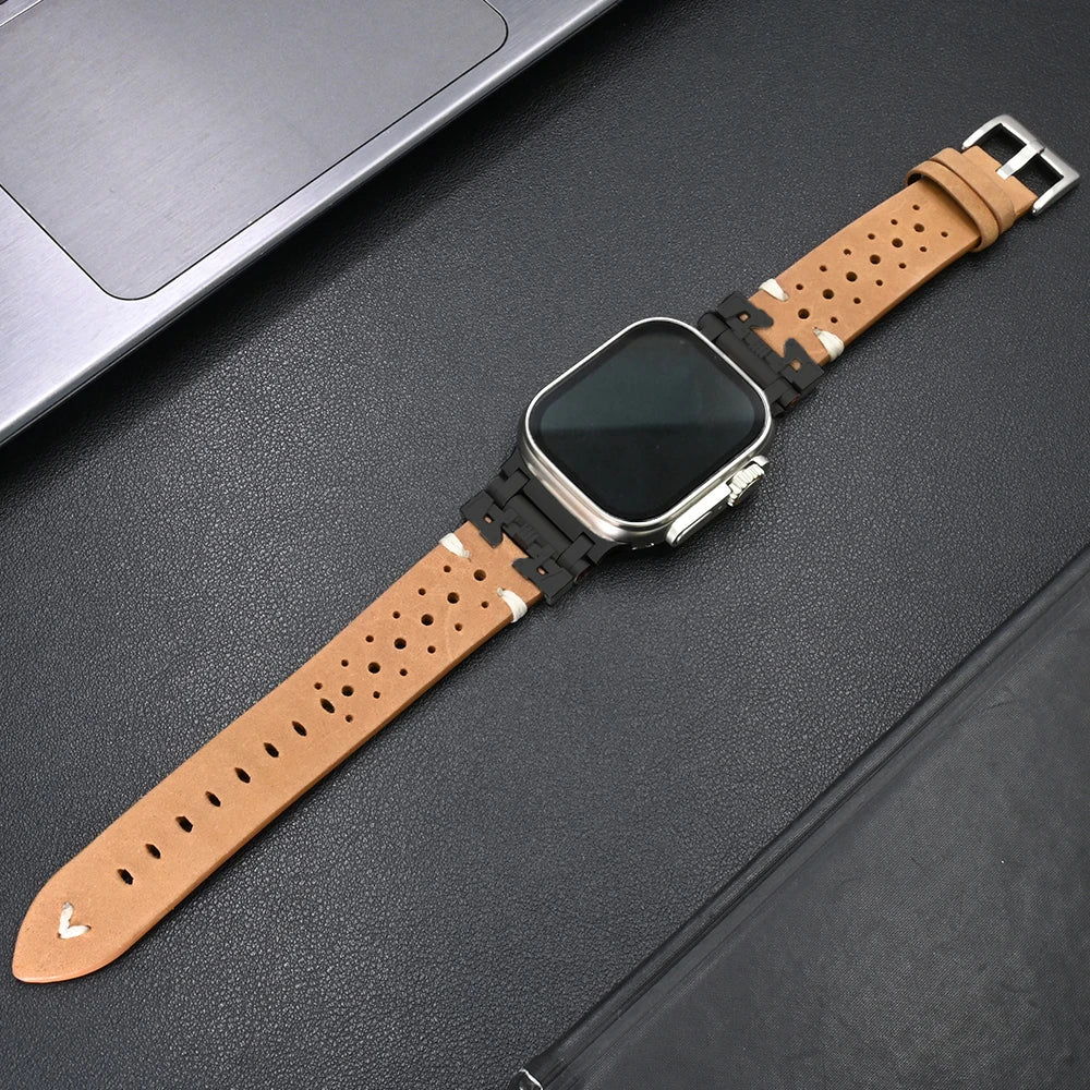 Luxury Leather Band for Apple Watch Ultra 3 2 49mm Series 11 10 46mm 9 8 7 45mm Correa Strap for iWatch 6 5 4 Se 3 44mm Bracelet