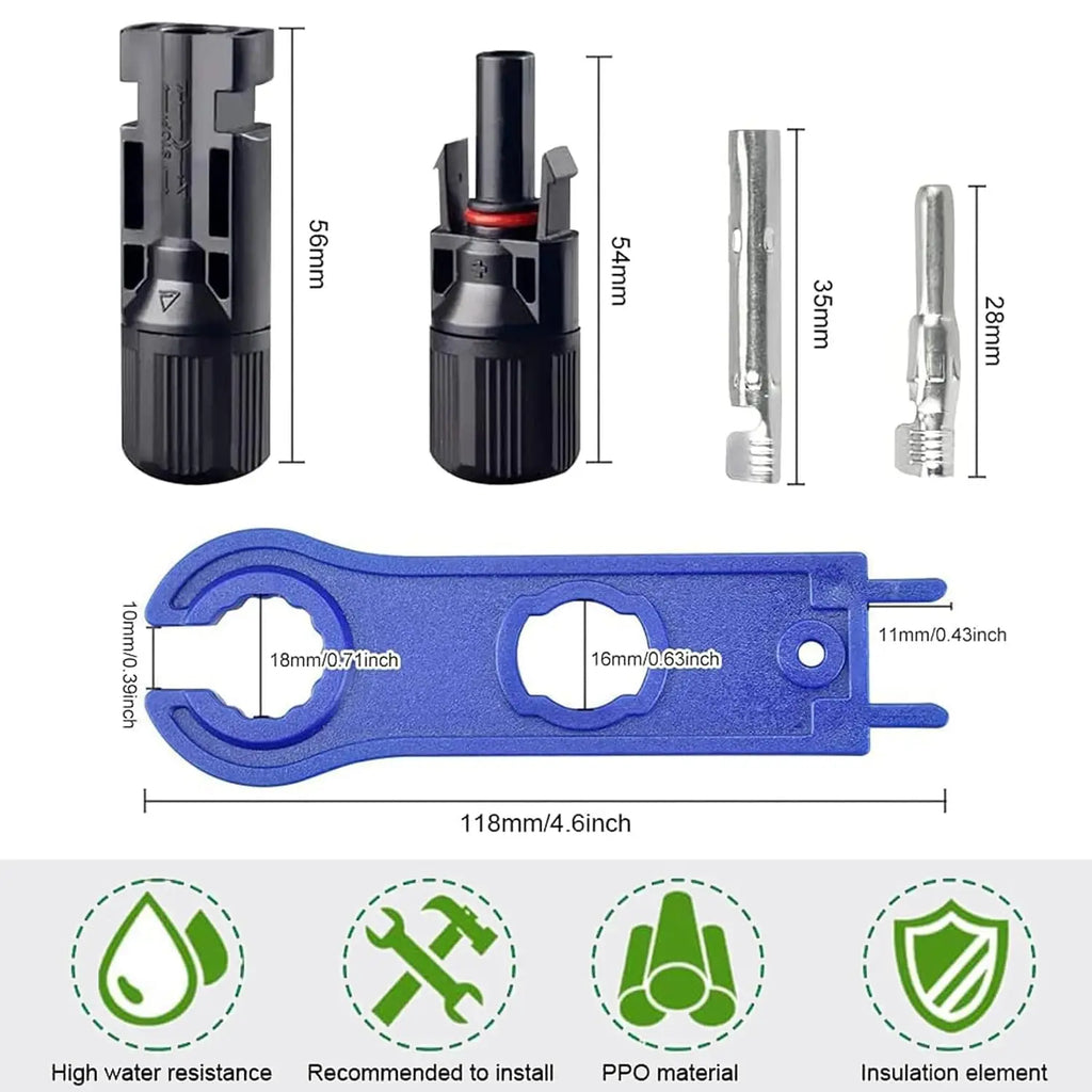 5pairs Solar Panel Connectors IP67 Waterproof Solar Cable Connectors 1000V 30A Male/Female Plug with 2PCS Spanners