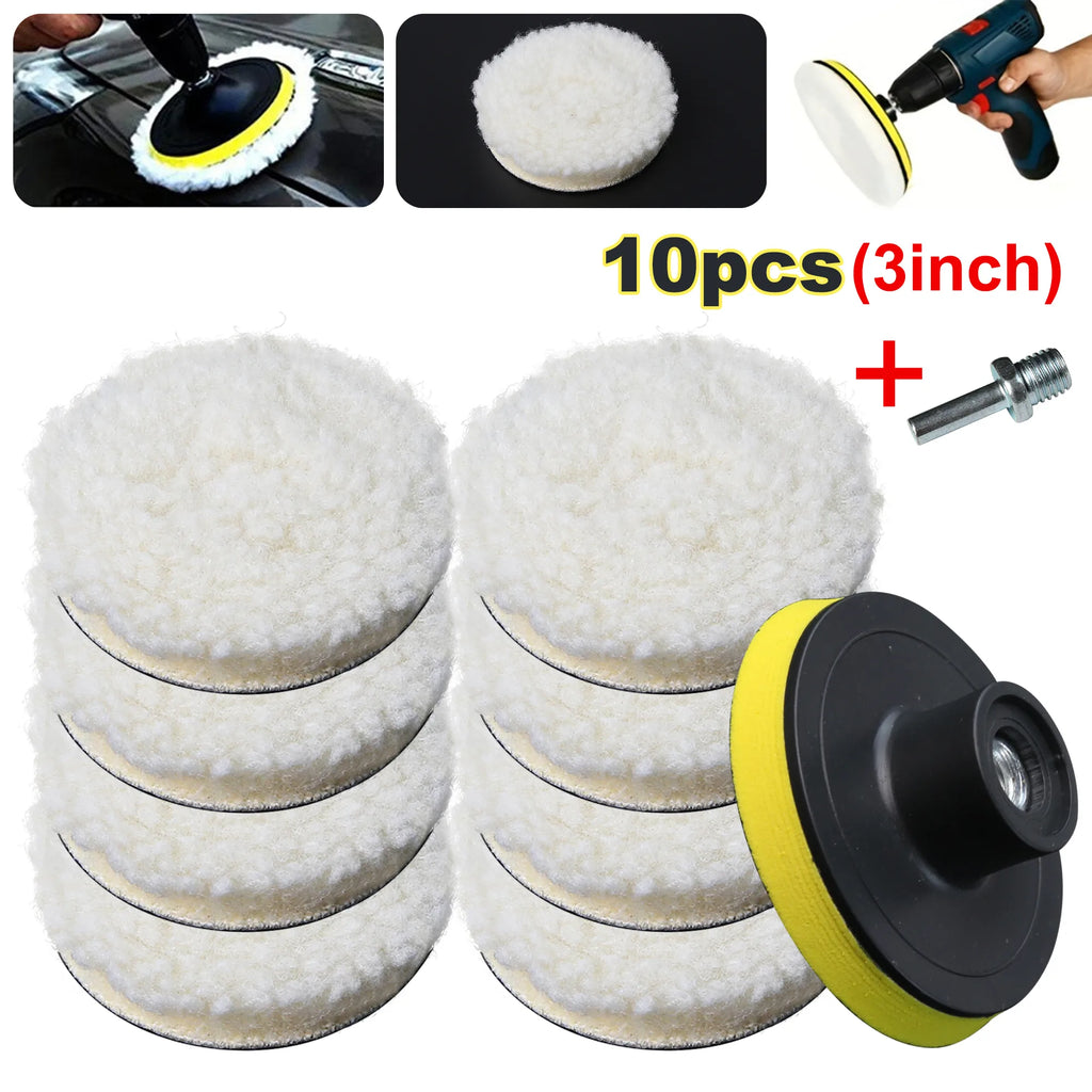 10PCS (8Pads+1Sucker+1Screw) Car Polishing Waxing Buffing Wheel Pad Car Polisher Kit for Auto M10/M14 Drill Connector