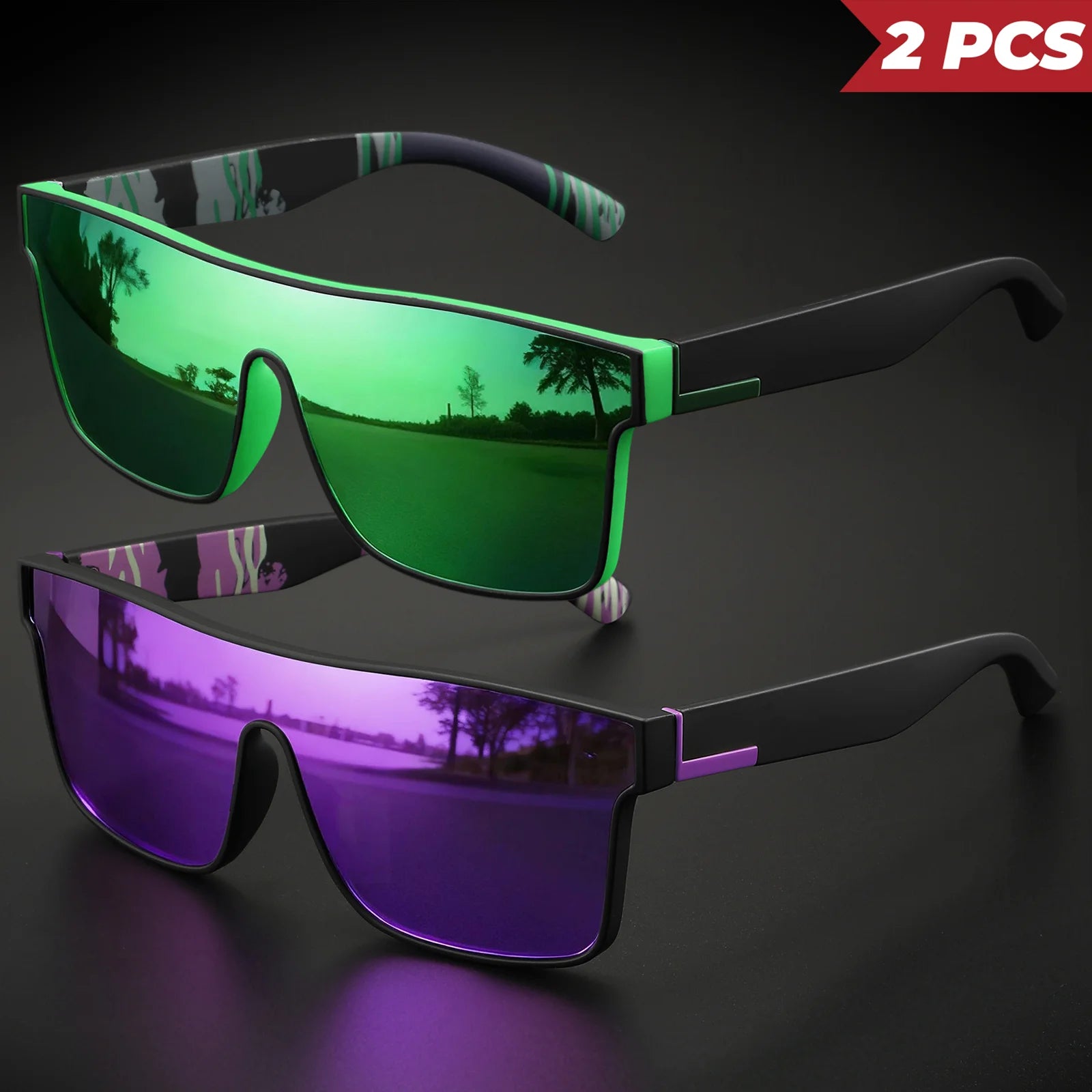 2PCS Classic Colorful Sports Sunglasses - One-Piece Lens, UV400 Unisex for Outdoor, Travel & Daily
