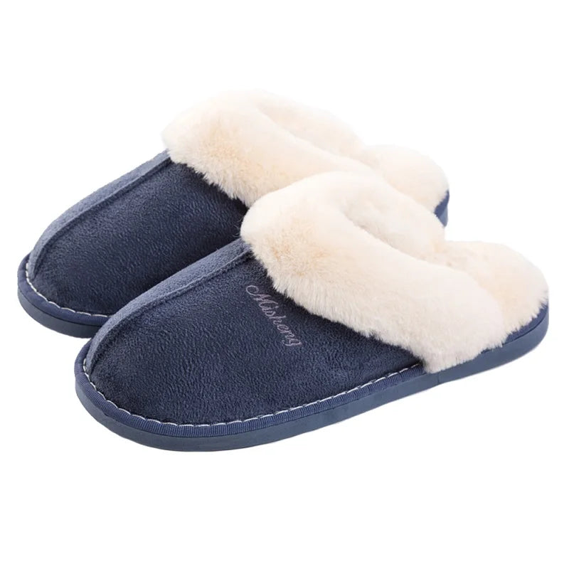 Plus Size 36-47 Women Slippers Furry Winter Warm Home Shoes Men Couples house floor slides Slip On Footwear Comfortable soft