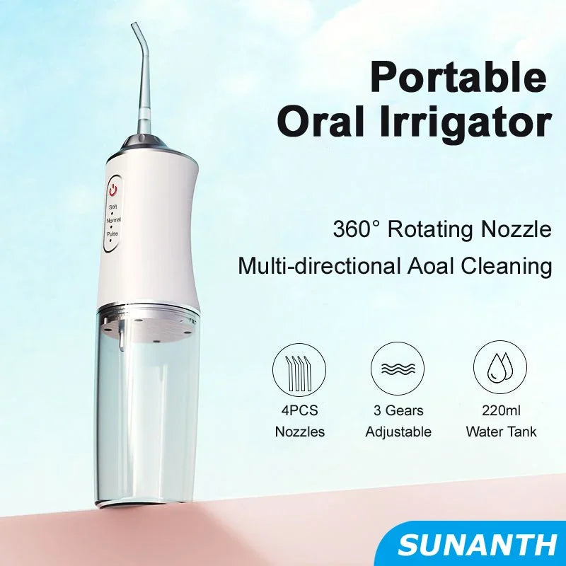 Professional Portable Cordless Water Flosserfor Teeth, Rechargeable Oral Irrigator with 3 Modes & Water Drill, IPX7 Waterproof