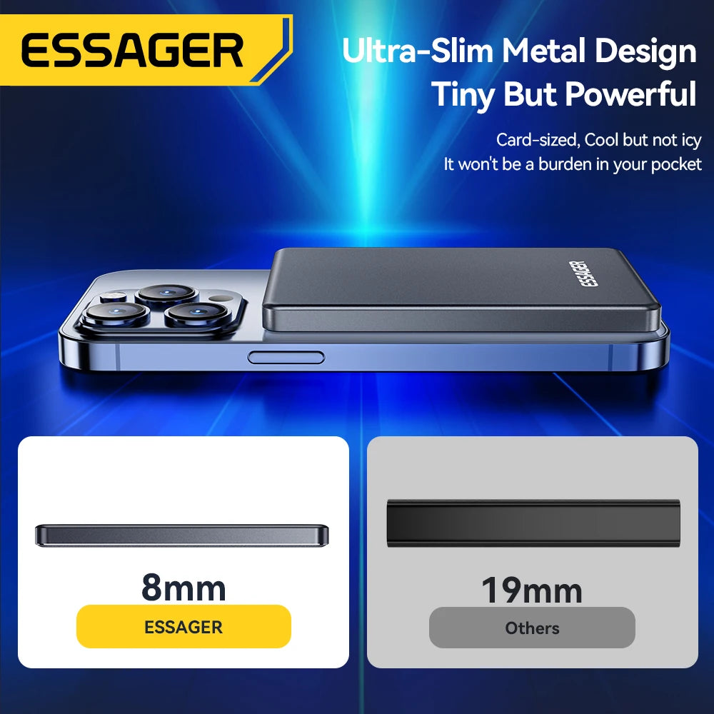 Essager Thin Wireless Power Bank 5000mAh 20W Fast Charging Portable External Battery Magnetic Magsafe Compatible for iPhone 1716