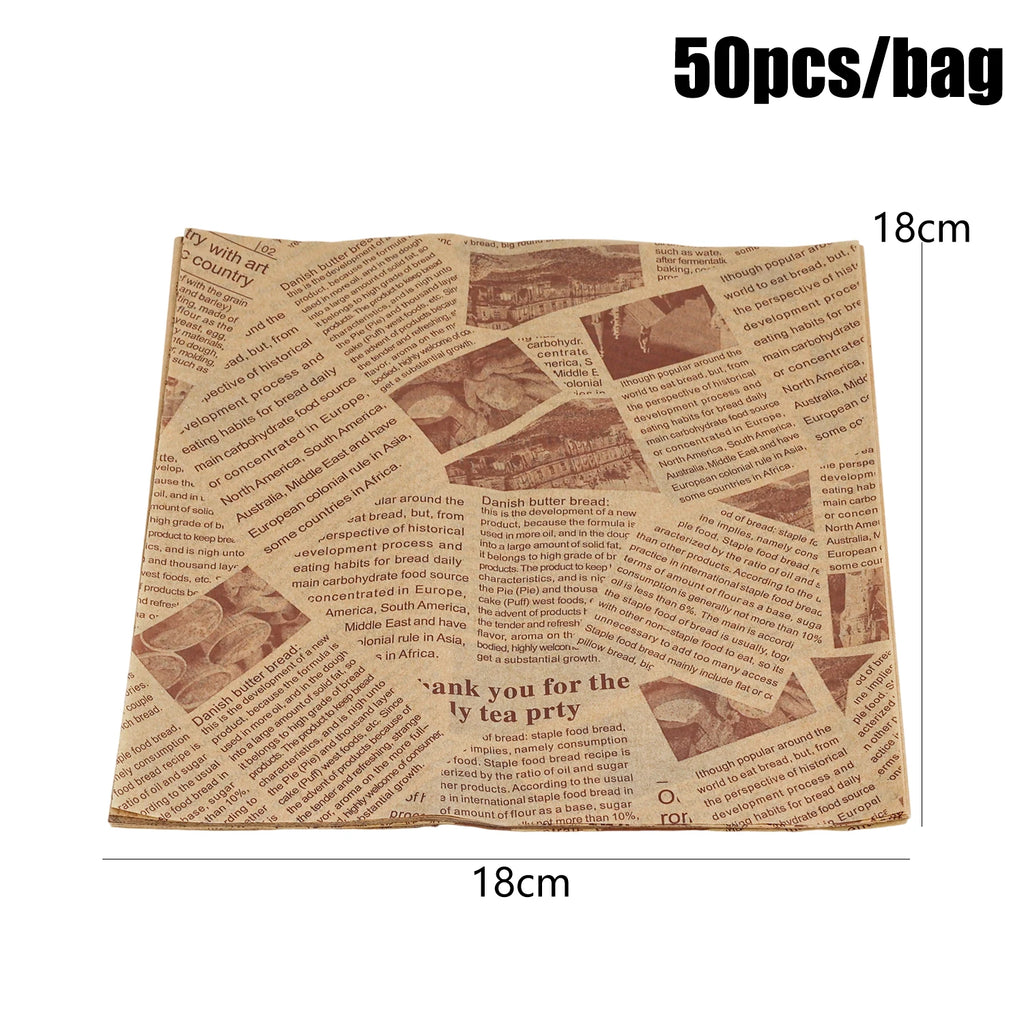 50/100Pcs Oil-Proof Paper Sheet Food Sandwich Packaging Paper Newspaper Style Greaseproof Deli Paper for Wrapping Burger Bread