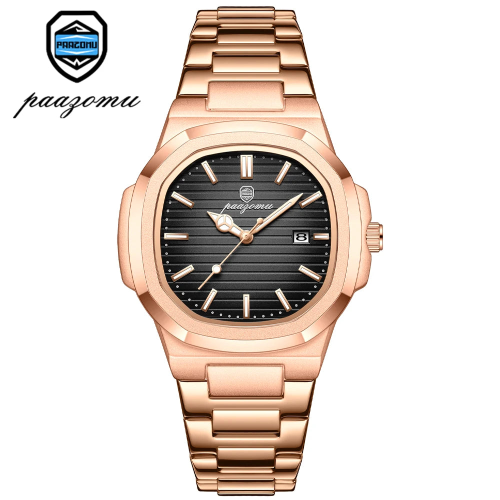 PAAZOMU Top Luxury Brand Man Watch Sports Waterproof Luminous Date Men Wristwatch Square Dial Quartz Men's Watches High Quality