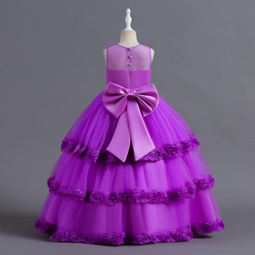 Purple Kids Flower Wedding Dress Birthday Party Ceremony Gown For Kids Girl Wear Lace Fairy Flower Girls Dresses