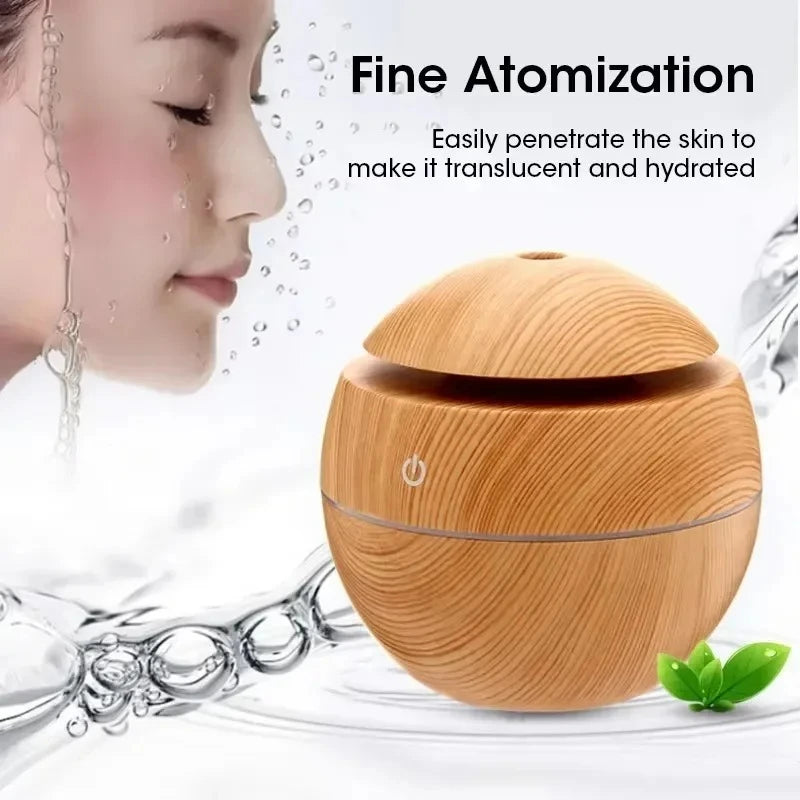 Portable Mini Woodgrain Ultrasonic USB Humidifier and Essential Oil Diffuser Desktop Aromatherapy for Home Office Use