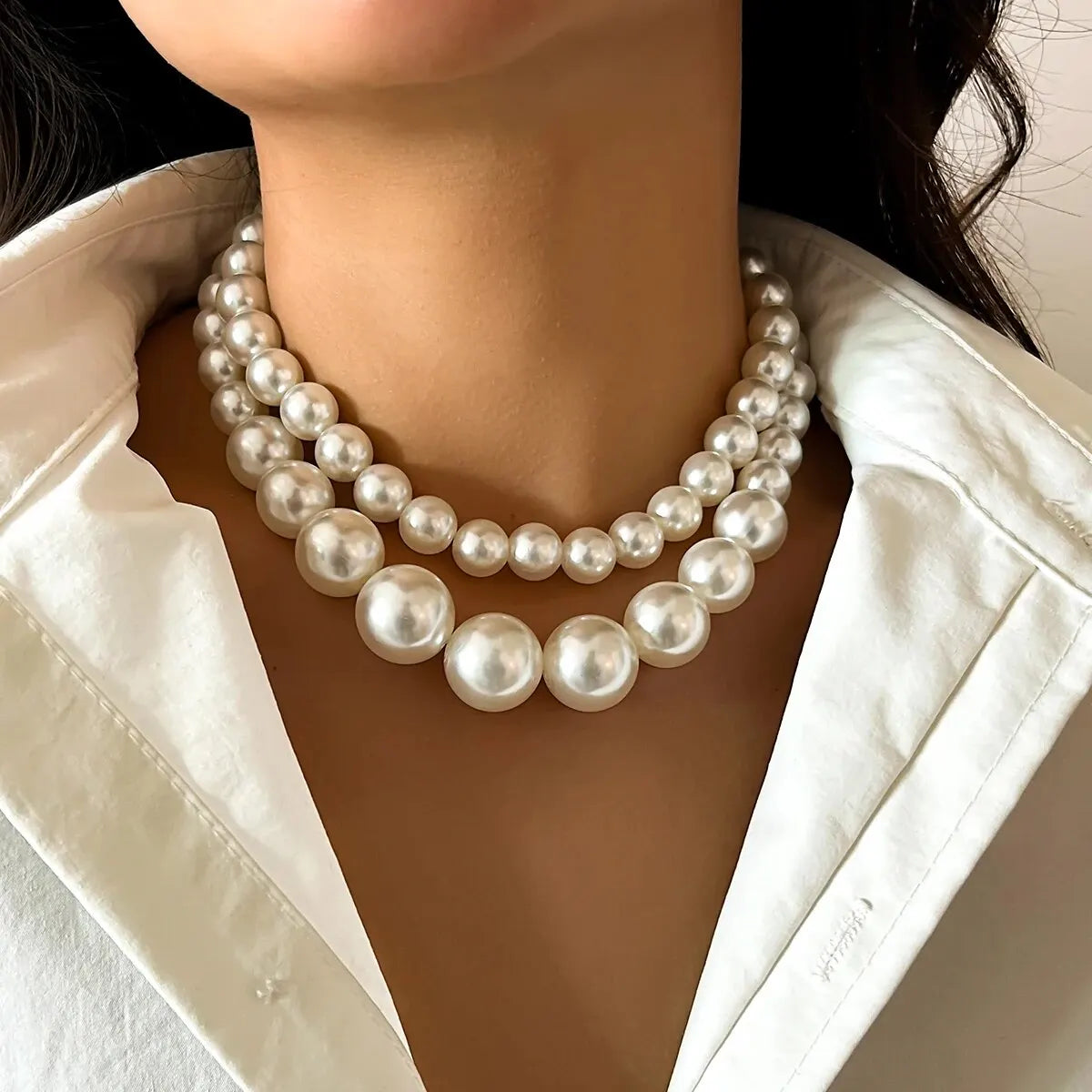 2Pcs/Set Exaggerated Big Imitation Pearl Clavicle Chain Necklace for Women Wed Bridal Goth Beads Choker Grunge Jewelry Steampunk