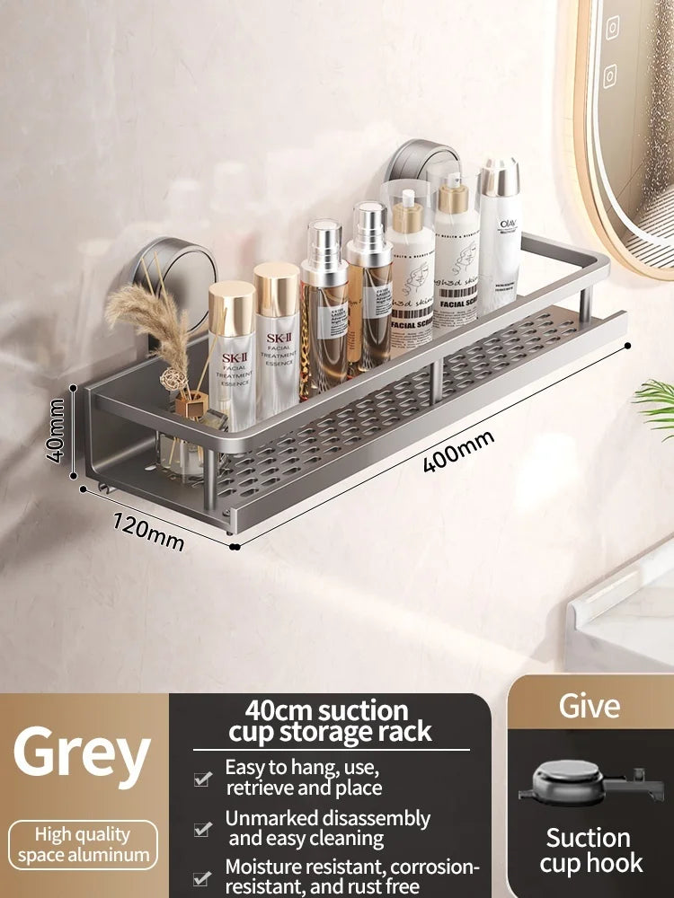 Bathroom No Drill Suction Cup Suction Rack Bathroom Shelf Toilet Space Aluminum Hanging Rack Bathroom Organizer Hang On The Wall