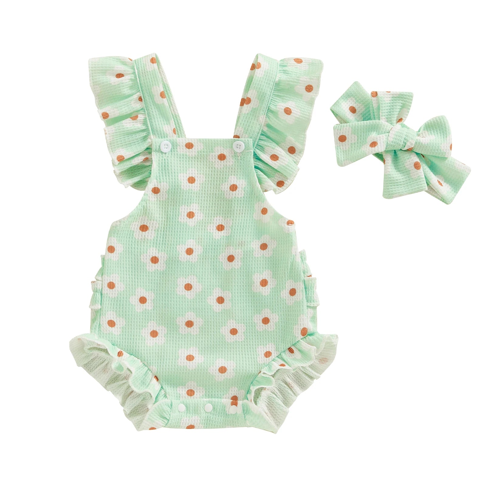 Citgeett Summer Infant Baby Girls Bodysuit and Headband Flower Print Fly Sleeve Jumpsuit Casual Clothes