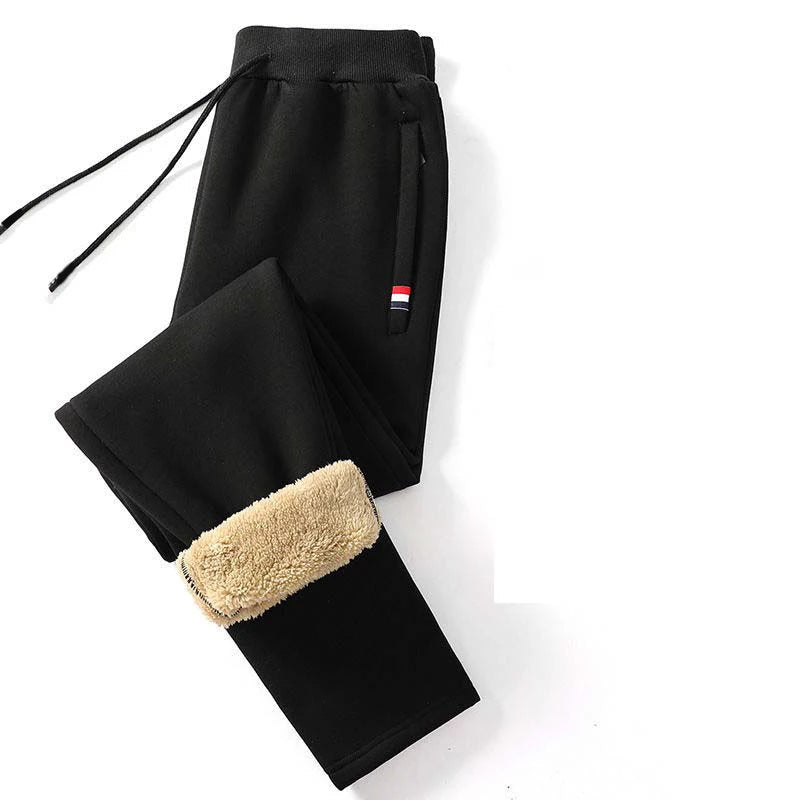 Winter Men's Cotton Tight Track Pants Fleece-Lined Thick Lambskin Knitted Sweatpants Casual Pants Men's Factory Direct Supply