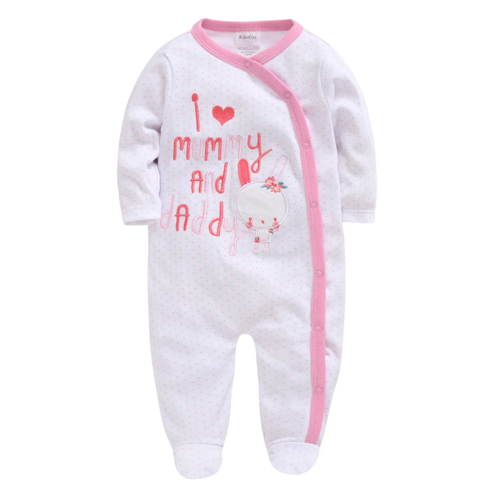 KAVKAS Baby Clothing Girls Pink Romper Cartoon Kids Pajamas Long Sleeve Jumpsuit Bebe Playsuit Girls Clothes  0`12 Monthes