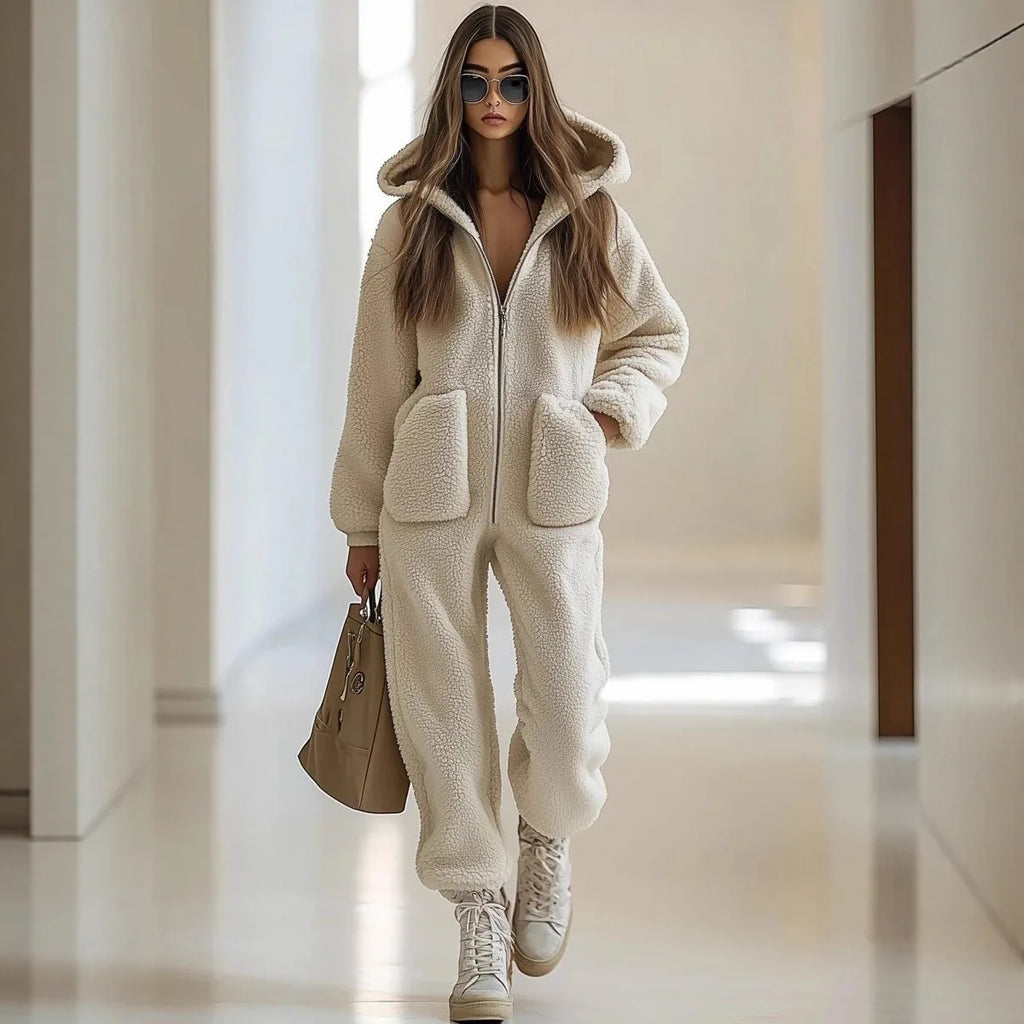Autumn Winter Style Hooded Pocket Loose Straight Jumpsuit Sports Style Solid Color Monos Casuales Ropa De Dama Casual Jumpsuits
