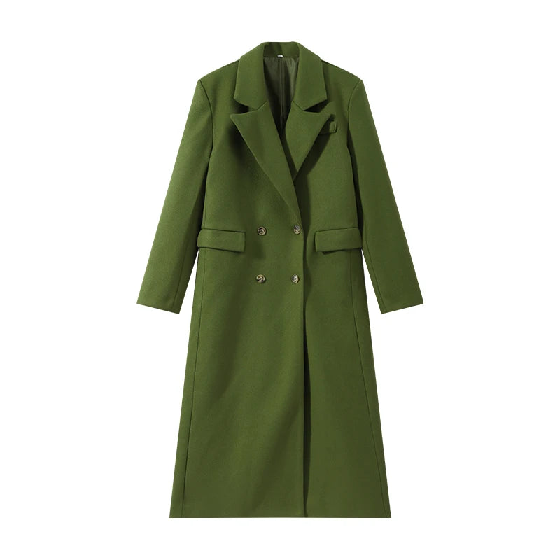 Chic Women's Woolen Overcoat Autumn Winter Solid Lapel Double Breasted Long Sleeve Long Coat 2026 Elegant Lady Street Outwear