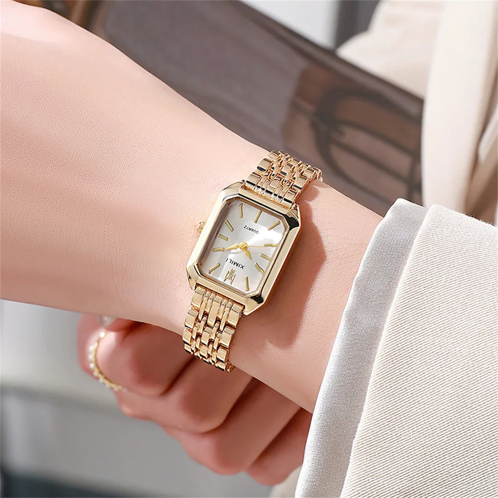 UTHAI W124 Fashion Women watch square business light luxury stainless steel quartz watch casual clock gift，watches for woman