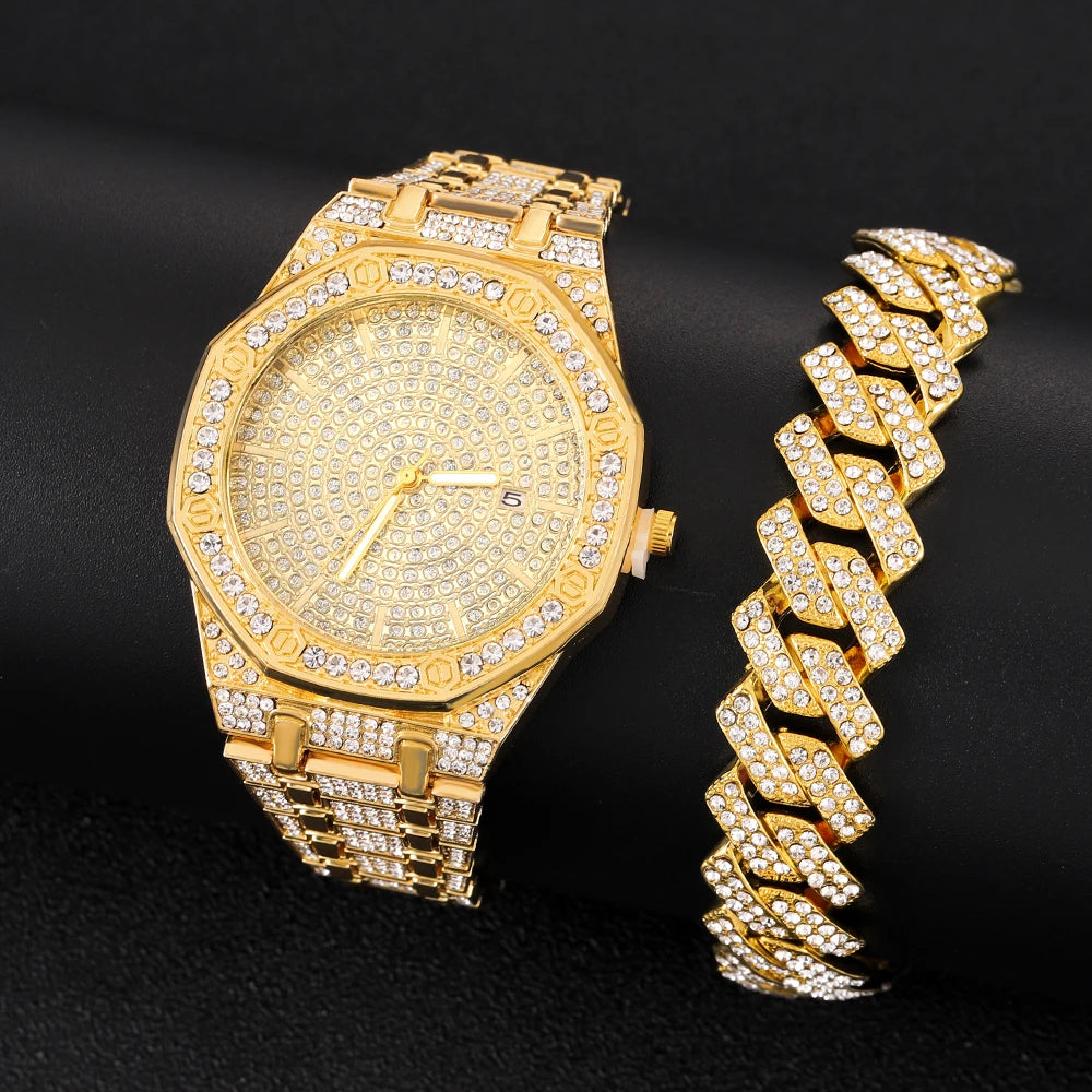 Iced Out Watch for Men Gold Watch for Men Hip Hop Fashion Cool Bling Gold Diamond Luxury Mens Watch Dropshipping Relogio