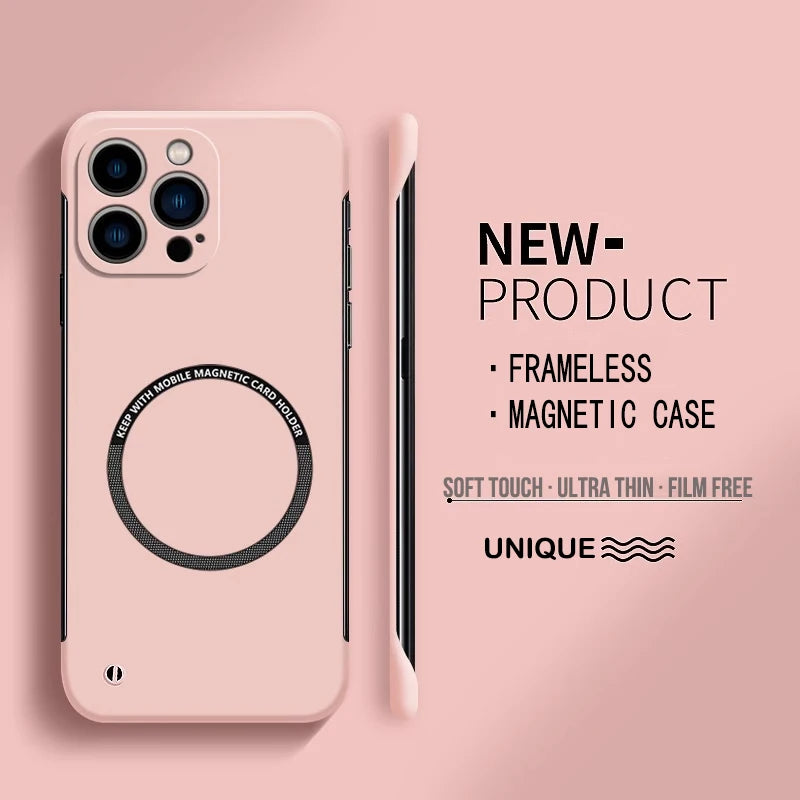 【Iron Plate Glue on Surfce 】Ultra Thin Hard Magnetic Frameless Phone Case For iPhone 15 14 Pro Max 13 12 Mini 11 Pro Max Cover