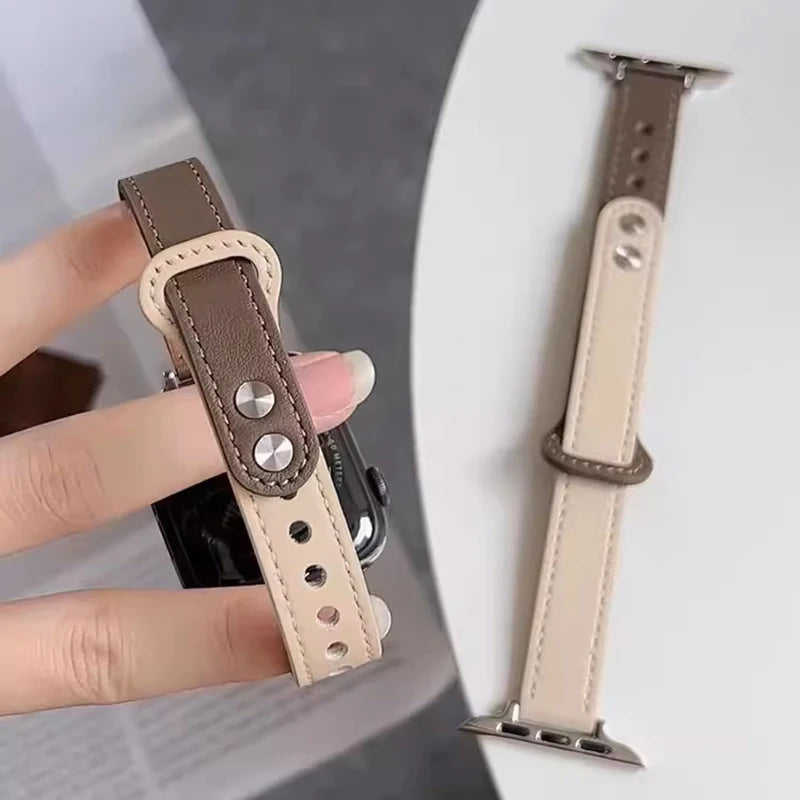 Thin Leather Strap for Apple Watch Band 10 9 8 46mm 42mm 41mm 44mm 45mm 38/40mm Women Watchband Bracelet Belt iWatch 7 SE 6 5 4