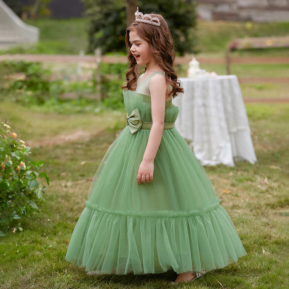 2023 Summer Girls Dress Tulle White Party Bridesmaid Dresses For Children Costume Elegant Kids Girl Wedding Evening Vestidos