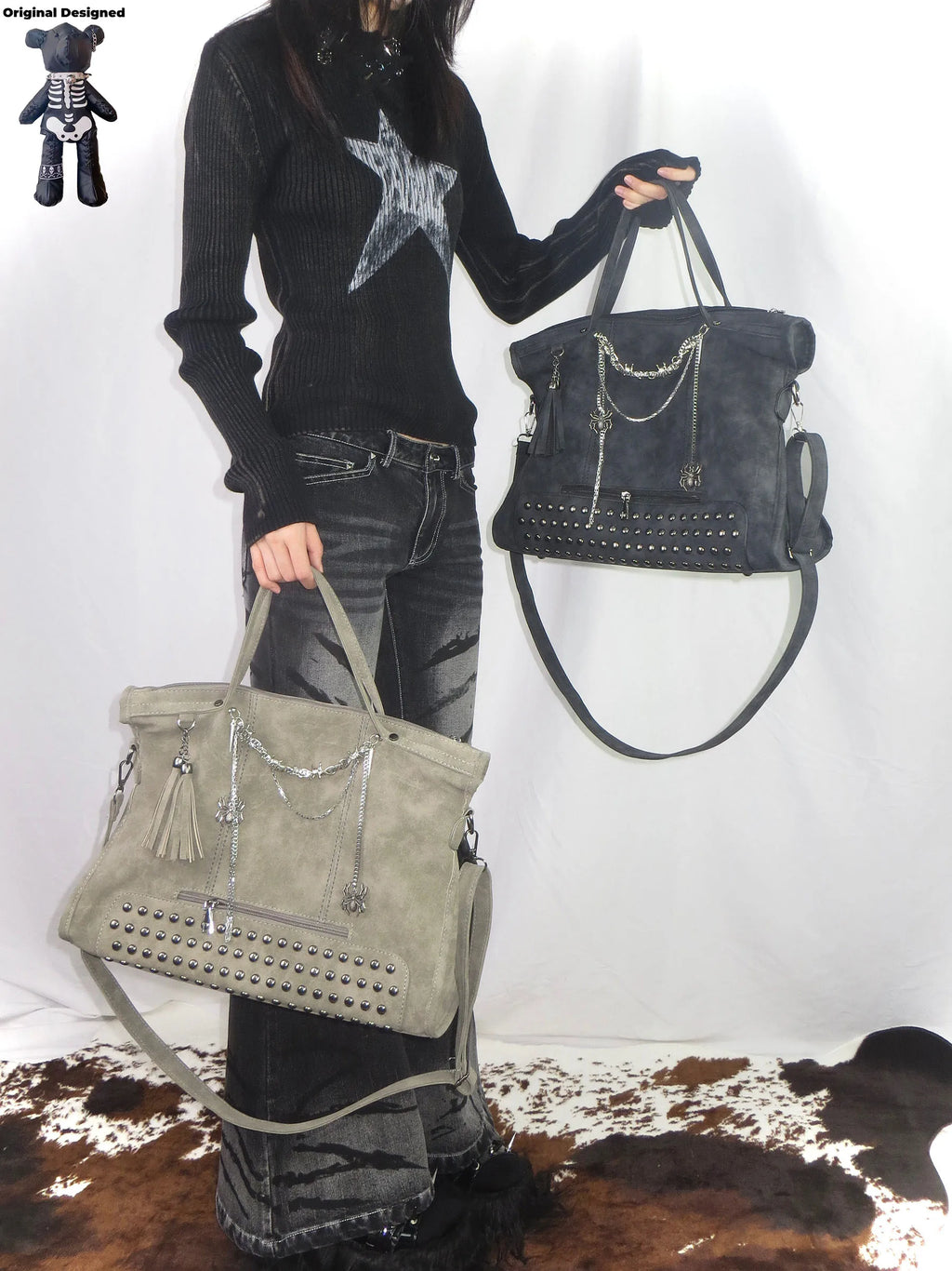 Y2K Gothic Lolita Girl Dark PU Leather Shoulder Bags Totes Harajuku Women Pin Chain Punk Cross Messenger Bag Handbags