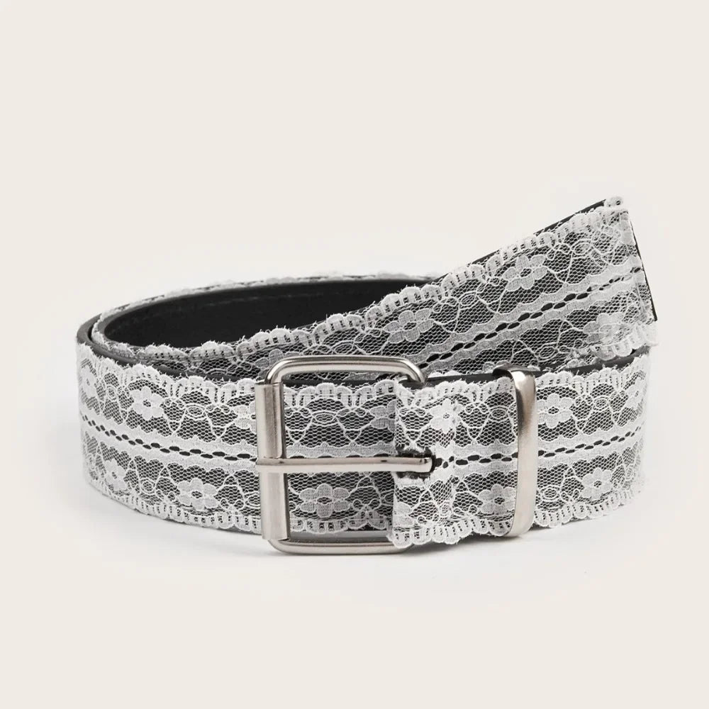 Elegant Beautiful Lace Waist Belt White Floral Leather Lace Waistband Decor Accessory Gift Casual Waist Strap All-match