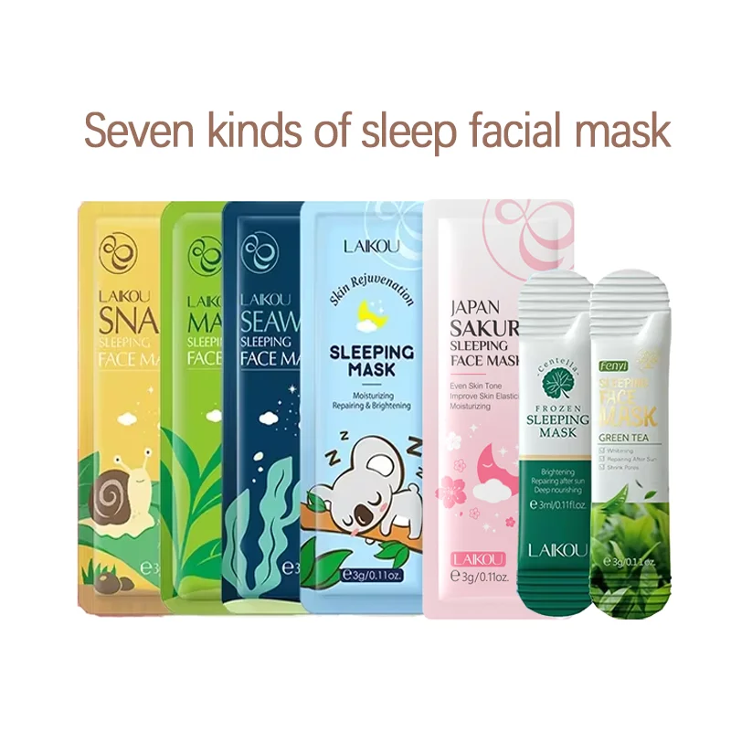 LAIKOU Single Sachet Sleeping Mask 7 Formulas No Wash Hydrating Repair Overnight Travel Skin Care For Dry Sensitive Skin
