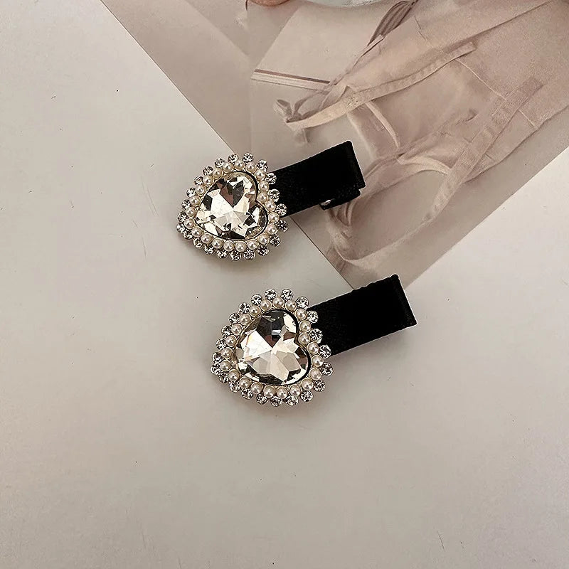 Korean Love Rhinestone Fabric Art Duck Mouth Clip Sweet and Versatile Side bangs Clip Hair Accessories Women's Pink Hair Clip