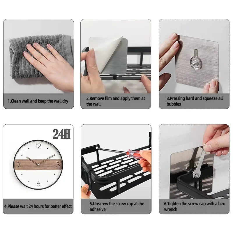 Wall Mount Corner Shelf Shower Holder No Drill Bathroom Storage Rack Organizer for WC Shampoo - Bathroom Accessories