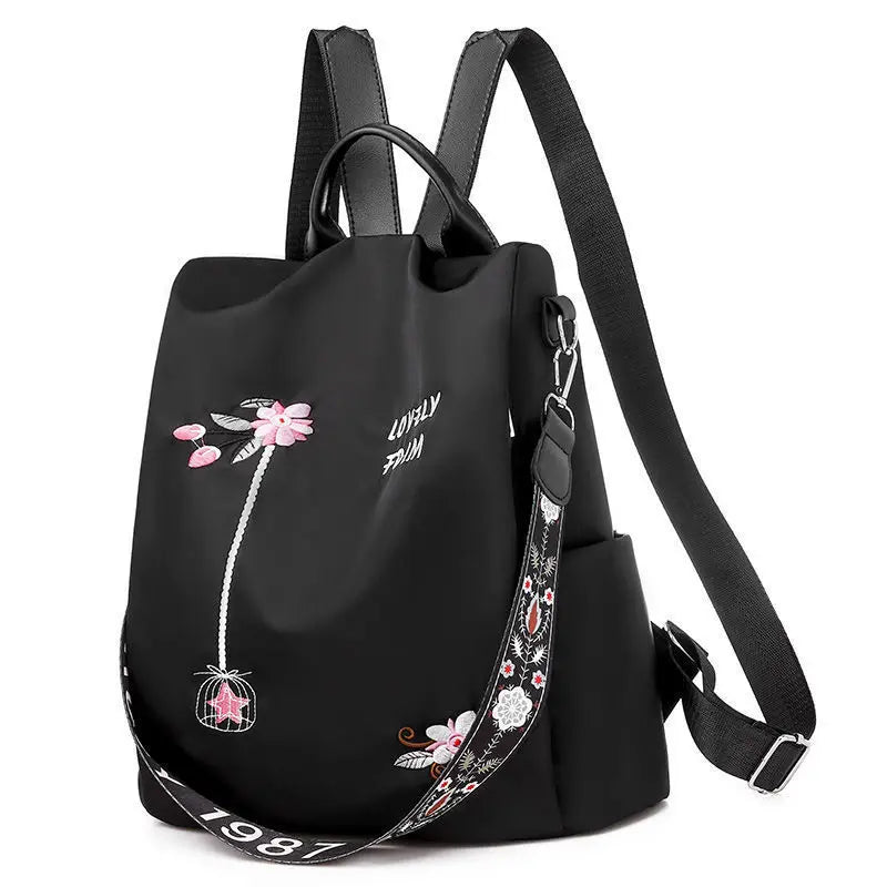 Waterproof Oxford Women Backpack Fashion Anti-theft School Bag Embroidery Designer Female Large Capacity Travel Shoulder Handbag