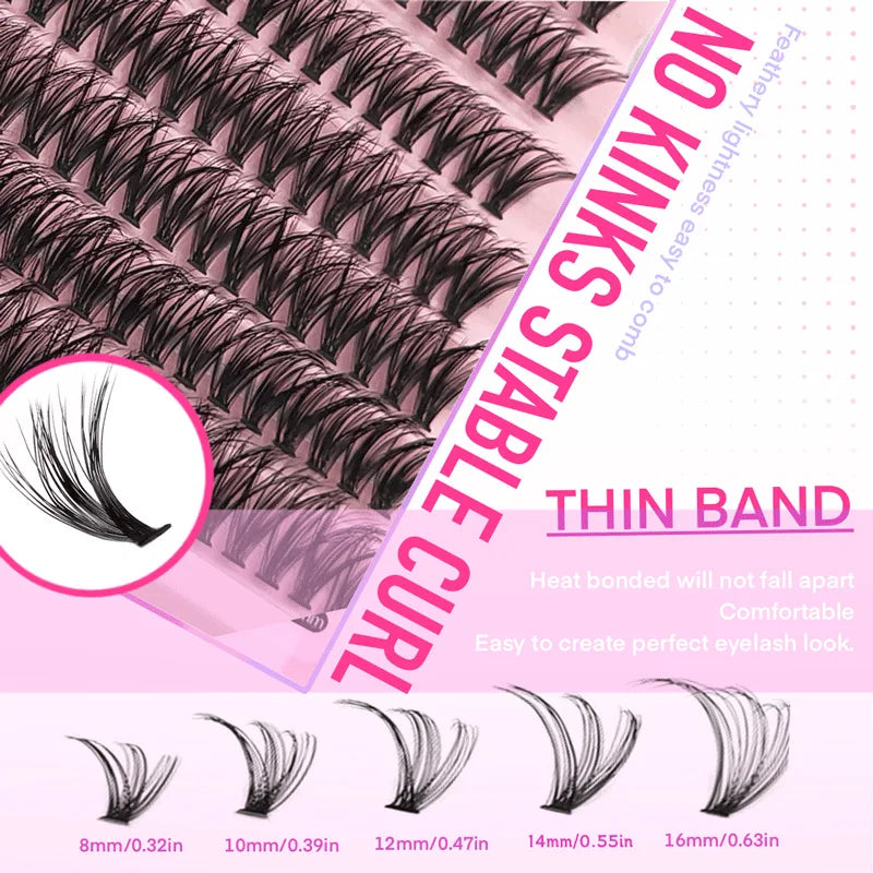 MIAOJIE 200pcs 30D Cluster False Eyelashes Set, DIY Eyelash Extensions, 0.05mm Thickness, D Curl, Mixed Lengths 8-16mm