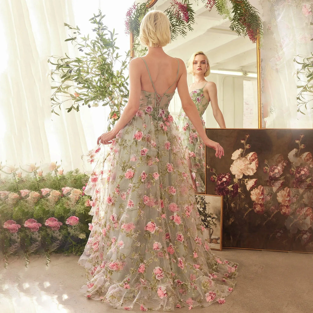 JEHETH 3D Flowers A Line Prom Dresses Sleeveless Corset Evening Party Dress Long Formal Gown Vestidos De Graduación Customized