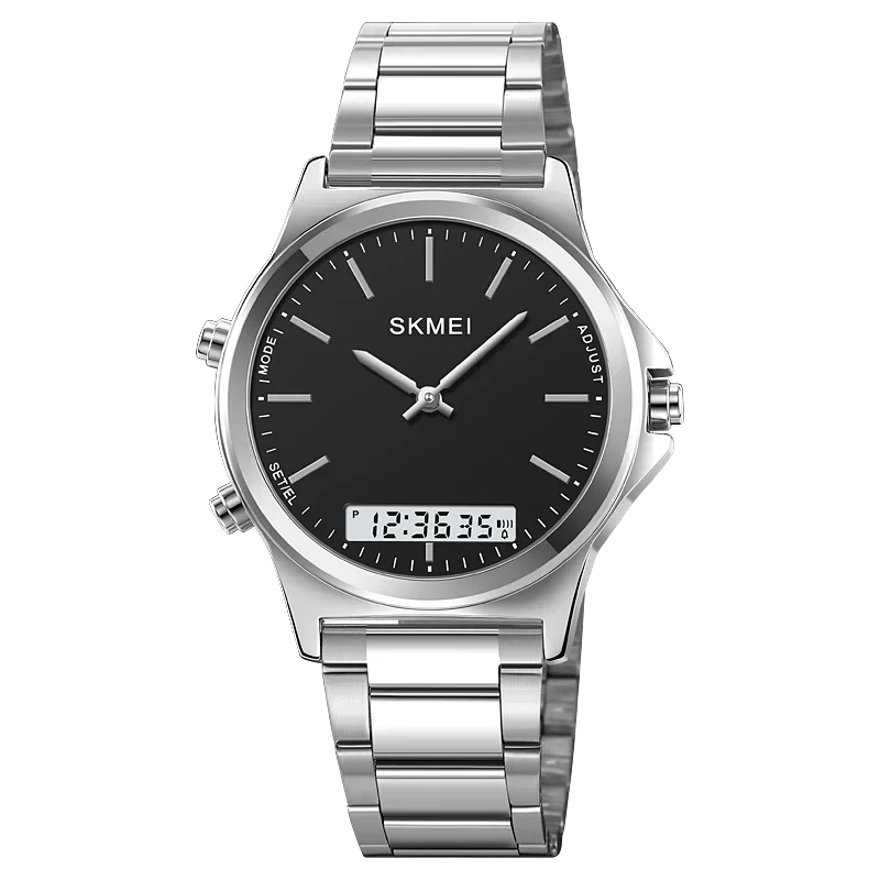 SKMEI 2120 Digital Quartz Watch for Men Waterproof Sport Dual Display Stainless Steel Mens Wristwatches Alarm Clock Reloj Hombre