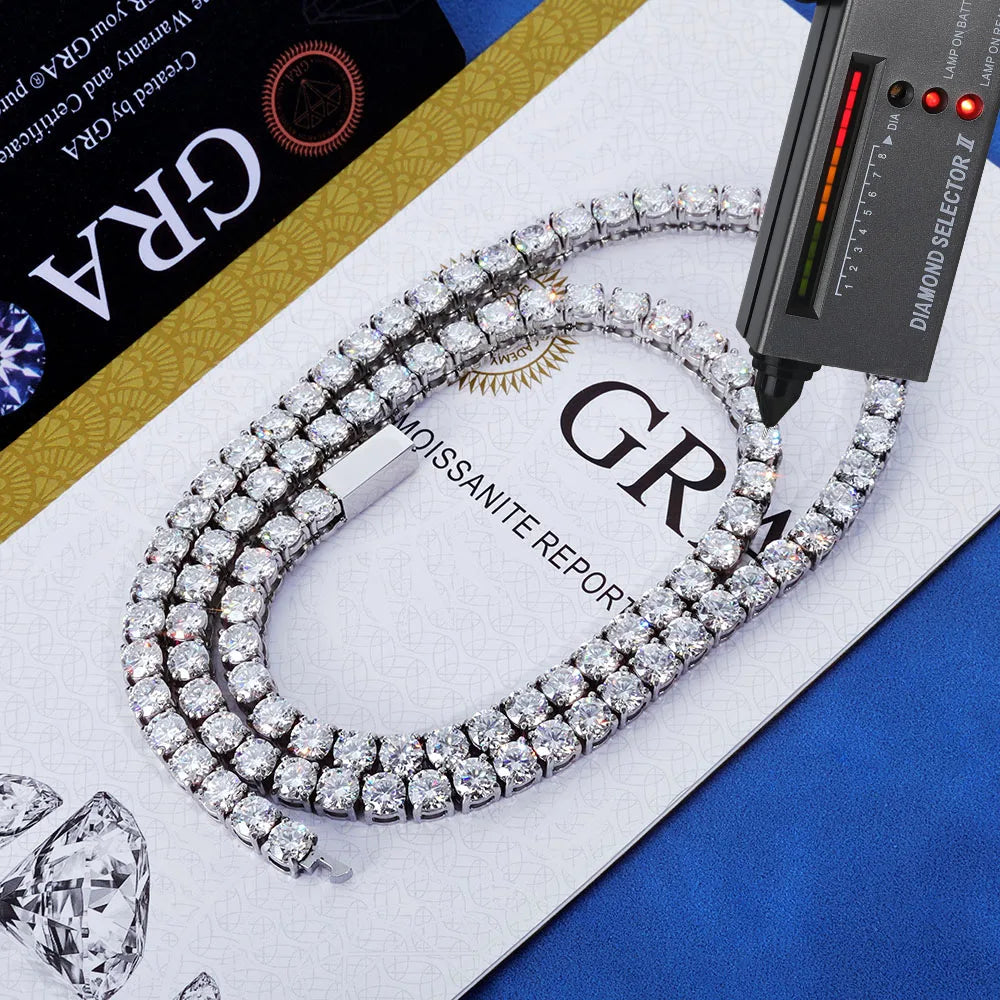 ESKEEM Stainless Steel 3/4/5MM White Moissanite Tennis Chain Necklace Hip Hop Jewelry for Men Women VVS1 Tennis Bracelet Gift