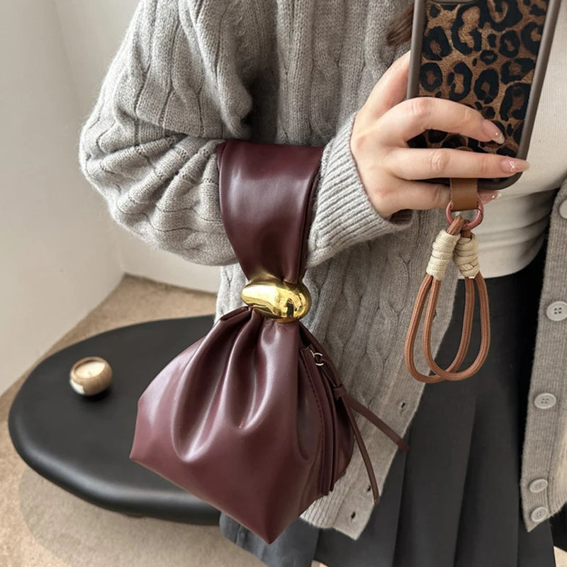 New Mini PU Leather Underarm Pleated Bag For Women Fashion Designer Female Retro Shoulder Bag Handbags And Purses